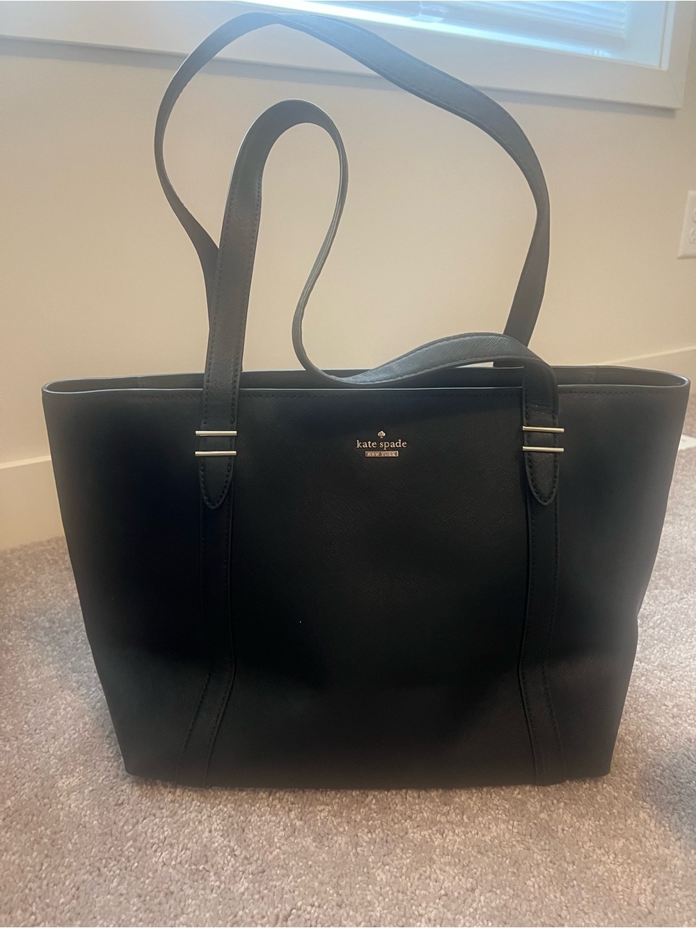 kate spade Black Saffiano Leather Tote with Gold Accents